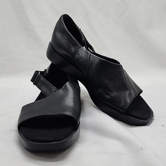 ■MUNRO■PEYTON●BLACK LEATHER SANDAL SLIGHT PLATFORM VELCRO STRAP LADIES 7■NWOB😍 - Picture 15 of 16